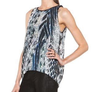 Helmut Lang Pheasant Print 100% Silk Voile Tank Top Womens Size Small